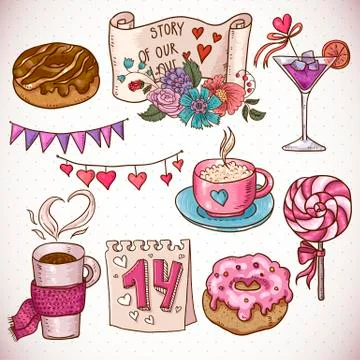 Doodle set elements of Valentines Day and Wedding Stock Illustration