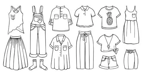 Doodle set of female clothes for spring and summer Stock Illustration