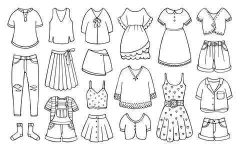 Doodle set of female clothes for spring and summer Illustrazione stock