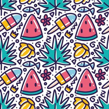 Doodle set of fresh menu at summer time hand drawing Stock Illustration