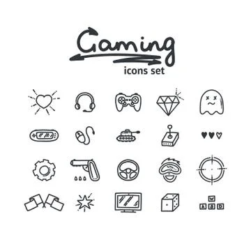 Doodle set of gaming icons. Vector illustration Stock Illustration