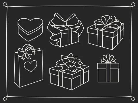 Doodle set of gift boxes Stock Illustration