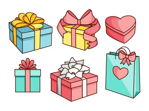 Doodle set of gift boxes Stock Illustration