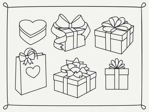 Doodle set of gift boxes Stock Illustration