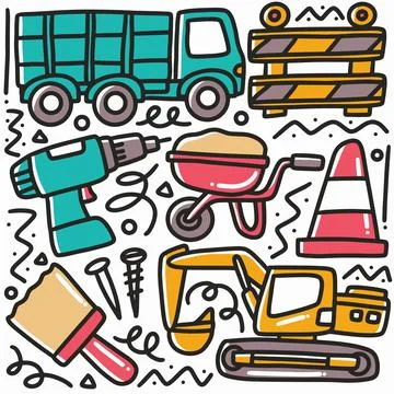 Doodle set of hand construction, elements tools Stock Illustration