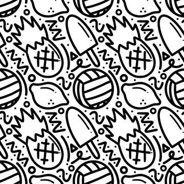 Doodle set of hand drawn ice cream and, fruit Stock Illustration