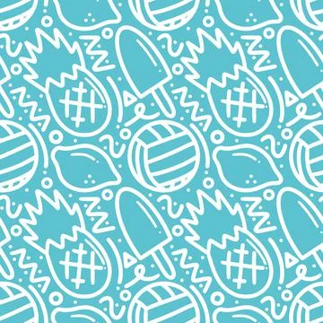 Doodle set of hand drawn ice cream and, fruit Stock Illustration