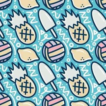 Doodle set of hand drawn ice cream and, fruit Stock Illustration