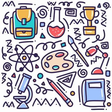 Doodle set of hand drawn school tools Stock Illustration
