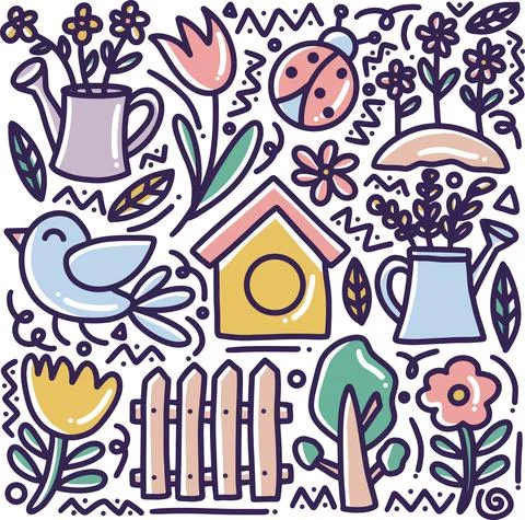 Doodle set of hand drawn spring time Illustrazione stock