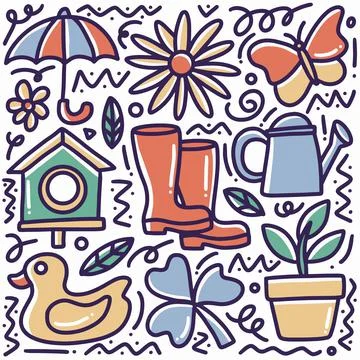 Doodle set of hand drawn spring time Stock Illustration