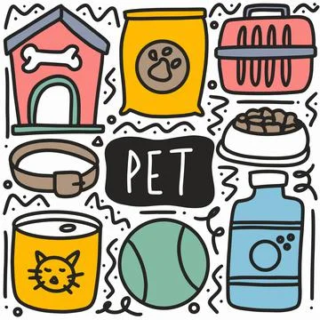 Doodle set of hand pet foo Illustrazione stock