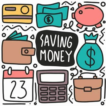 Doodle set of hand saving money Stock Illustration