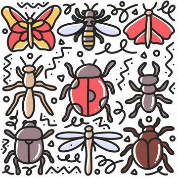 Doodle set of insect hand drawing Stock Illustration