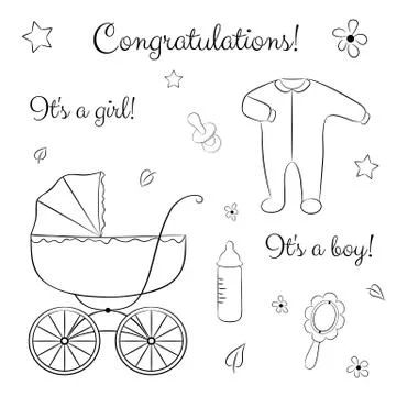 Doodle set of items for newborn Stock Illustration
