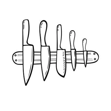 Doodle Set of Kitchen Knife Vector Illustration Hand Drawn Cartoon Art Stock Illustration