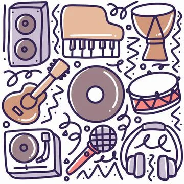 Doodle set of music tools hand drawing Stock Illustration