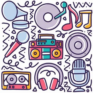 Doodle set of music tools hand drawing Stock Illustration