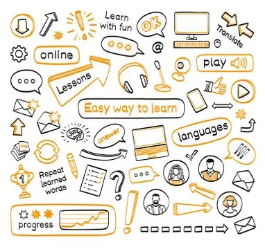 Doodle set of online lessons. Illustrazione stock