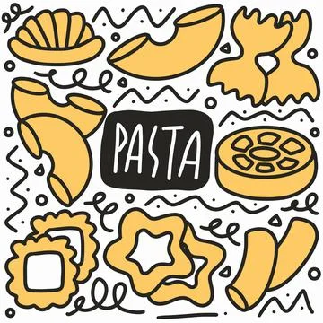Doodle set of pasta hand drawing Stock Illustration