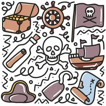 Doodle set of pirate stuff hand drawing Stock Illustration