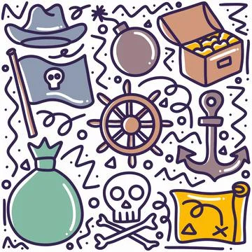 Doodle set of pirate stuff hand drawing Stock Illustration