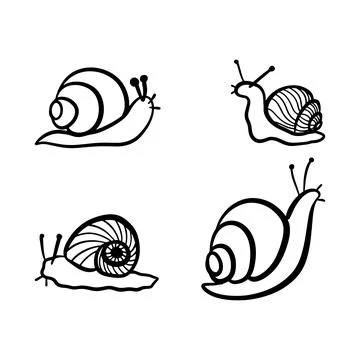 Doodle set of snails in hand drawn style. Vector illustration of isolated b.. Stock Illustration