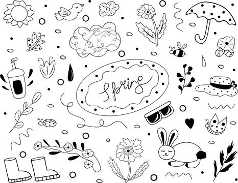 Doodle set on a spring theme Stock Illustration