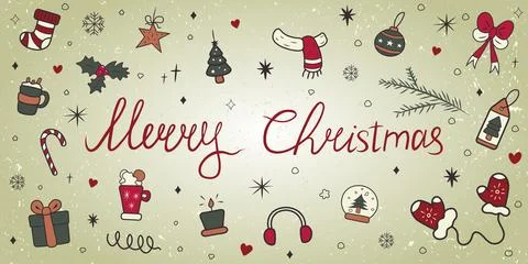 Doodle set on the theme of Christmas Stock Illustration