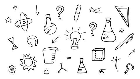 Doodle set on the theme of science, research and education, chemistry, astr.. Stock Illustration