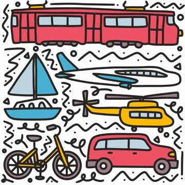 Doodle set of transportation hand drawing Stock Illustration