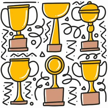 Doodle set of trophy cups hand drawing Stock Illustration