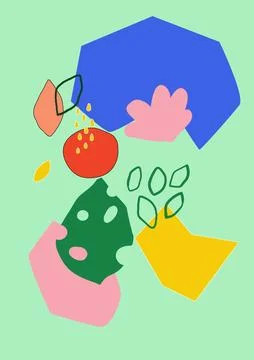 Doodle shape pattern. Colorful leaves and flowers. Bright geometric forms Stock Illustration
