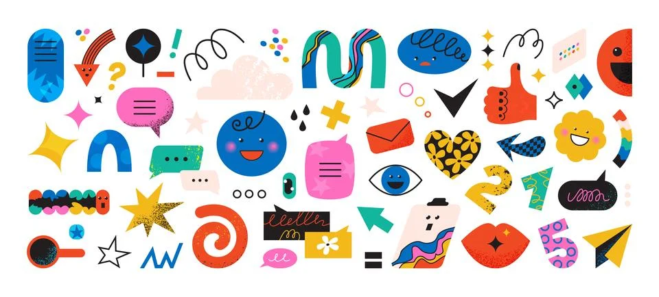 Doodle shapes. Abstract creative figures like star, geometric circle and cute Illustrazione stock