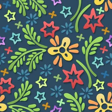 Doodle Shapes Floral Seamless Pattern Stock Illustration