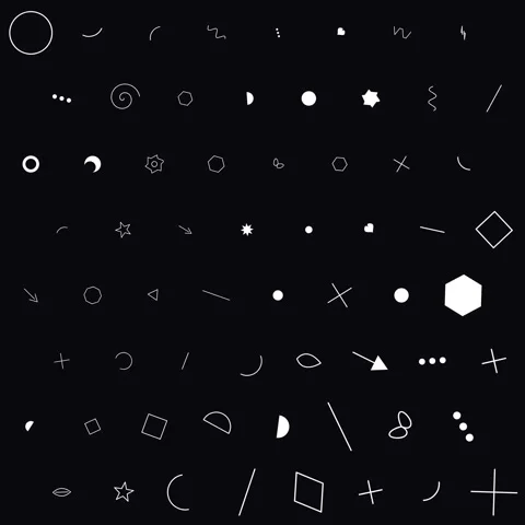 Doodle Shapes Pattern, White Icons Pulsing on Black Background Video stock 331545905
