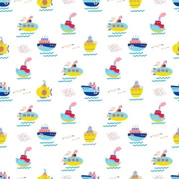 Doodle ship seamless pattern. Sailing texture, boy boat fabric print. Marine Stock Illustration
