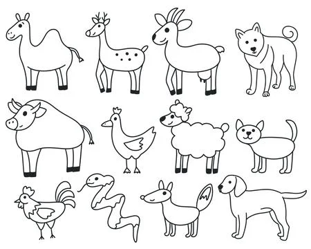 Doodle simple animals set Stock Illustration