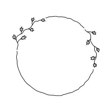 Doodle simple circle frame with elegant leaves, twig and floral element. Vector Stock Illustration
