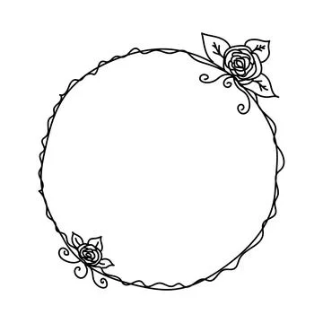 Doodle simple circle frame with elegant leaves, twig and floral element. Vector Illustrazione stock