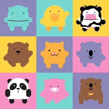 Doodle simple shape abstract animal set Illustrazione stock
