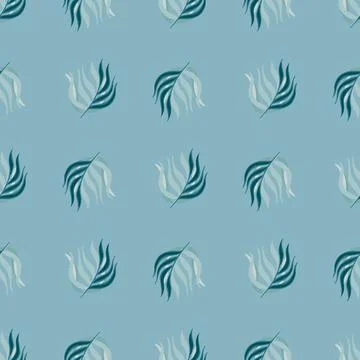 Doodle simple style seamless pattern with leaves branches tropical print. Blu Stock Illustration