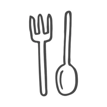 Doodle simply fork and spoon, vector illustration Stock Illustration