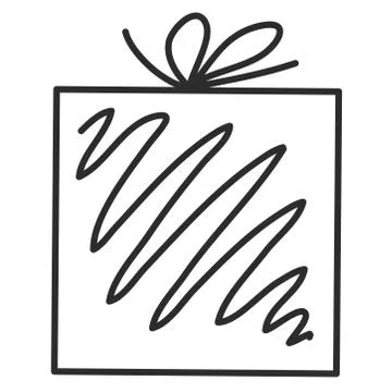 Doodle single hand drawn gift, present, New Year and Xmas box. Illustration f Stock Illustration
