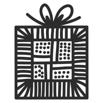 Doodle single hand drawn gift, present, New Year and Xmas box. Illustration f Stock Illustration