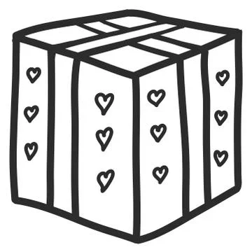 Doodle single hand drawn gift, present, New Year and Xmas box. Illustration f Stock Illustration