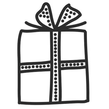Doodle single hand drawn gift, present, New Year and Xmas box. Illustration f Stock Illustration