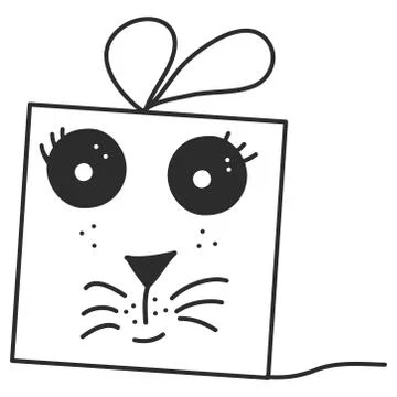 Doodle single hand drawn gift, present, New Year and Xmas box. Illustration f Stock Illustration