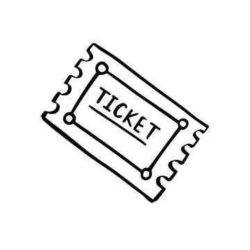 Doodle single hand drawn ticket. Isolated drawing clipart on a white background. Stock Illustration
