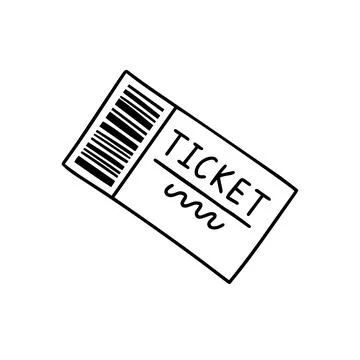 Doodle single hand drawn ticket. Isolated drawing clipart on a white background. Illustrazione stock